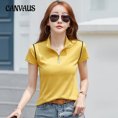 Camiseta de verano para mujer, ajustada, con media cremallera y manga corta