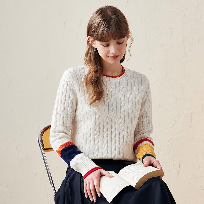 Komombo Women's Colorblock Cable Knit Wool Sweater