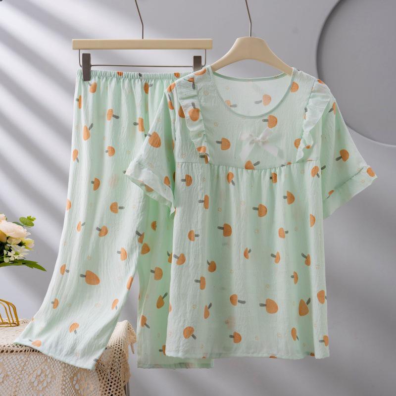 2026 Women's Plus Size Short-Sleeve Cloud Cotton Pajama Set: High-End Printed Homewear for Spring, Summer, Autumn
