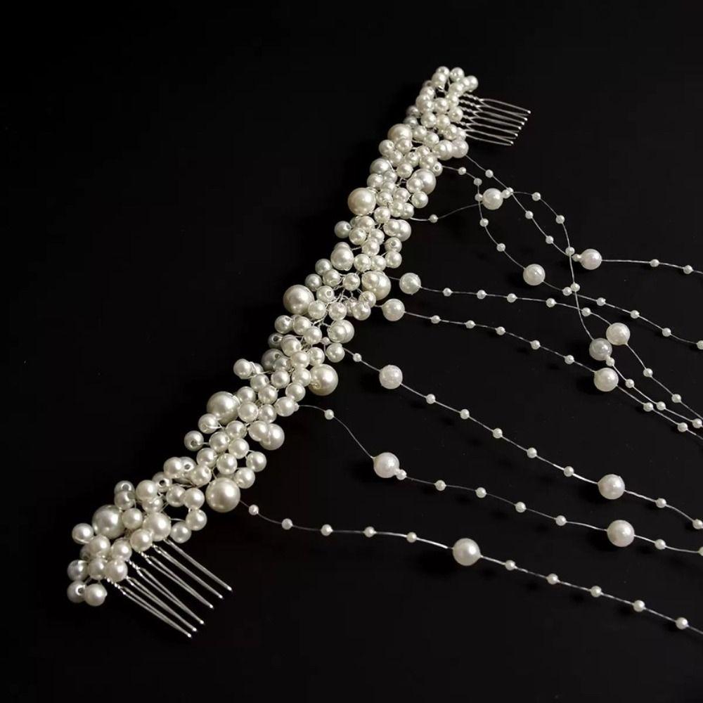 Exquisite Pearl Tassels Hair Accessories Romantic Pearl Hair Comb Bride Headband  Photography Props