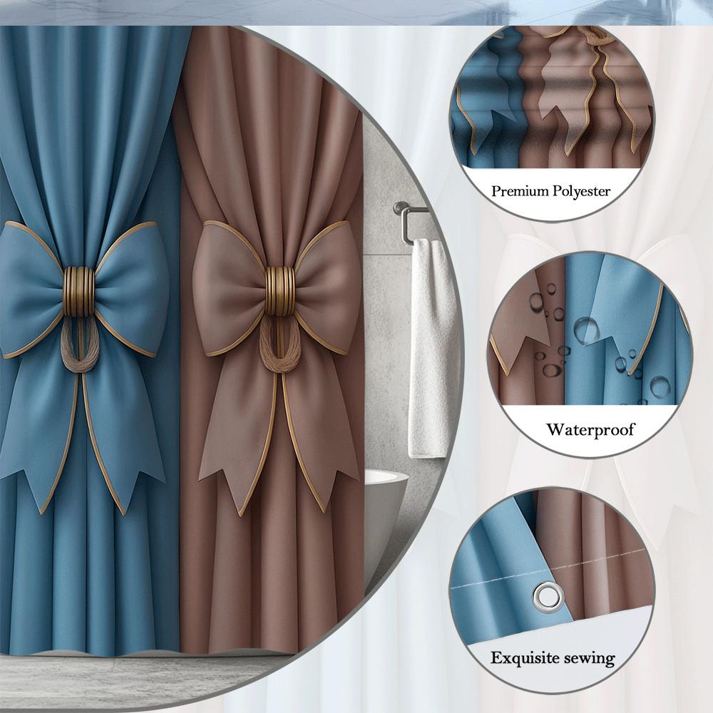 Elegant Bow Shower Curtain Pink Blue Velvet Design Luxury Bathroom Decor Fashionable 3D Print Waterproof Free Hooks Included