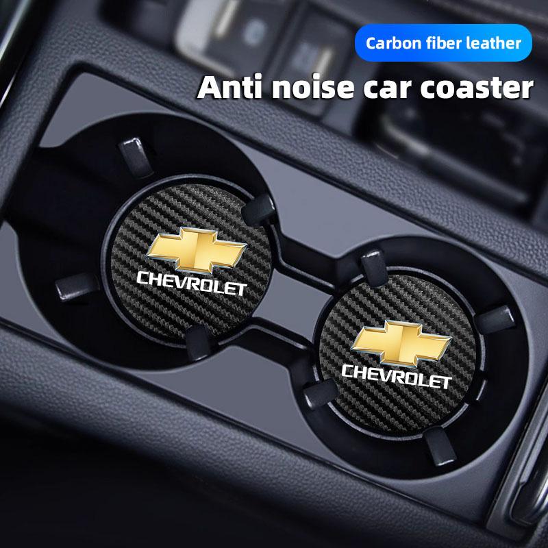 EII3 2Pcs Car Carbon Leather Water Cup Pad Anti Noise Coaster Mat For Chevrolet Silverado Camaro Tahoe Equinox Suburban Cruze Malibu