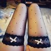JK Lolita Lace Bow Rib Cut Edge Thigh High Stockings With Anti-slip Silicone Women Sexy 1D Oil Shiny Transparent Party Medias