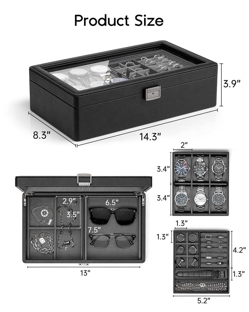 Vlando PU Uhrenetui zur Aufbewahrung Zubehör Geburtstagsgeschenk Männer, Box, Etui,