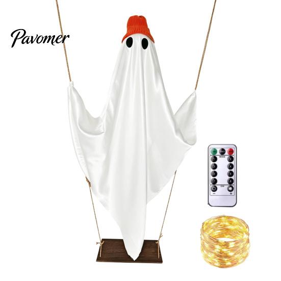 Ornements fantômes lumineux pour porche Décorations d'Halloween Extérieur Intérieur, Étanche IP44 Lumineux Suspendu Balançoire Décoration Mignonne, Accessoires de Fête DIY