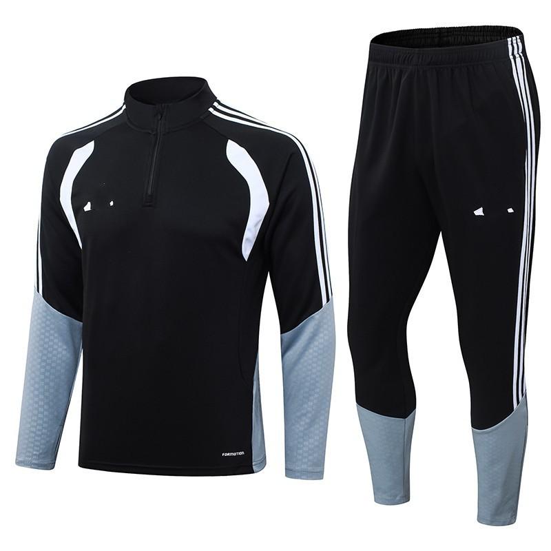 Men Women Soccer Training Kit Half-Zip Long Sleeve Jersey Shorts Set Football Practice Matches