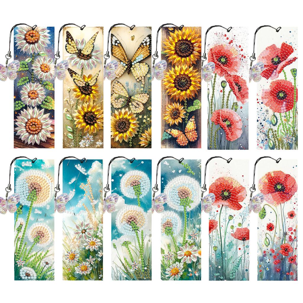 12Pcs Animal Landscape DIY Diamond Bookmark Art Projects Diamond Art Bookmark for DIY Making Beginners Adult Art Craft Supplies
