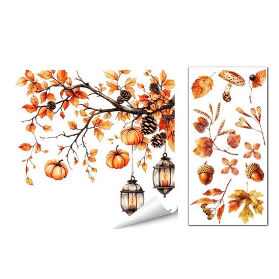 Decorative Window Film for Autumn Decor Static Sticker with Cute Animals & Maple Leaves, Removable Harvest Durable Clings Store Fronts