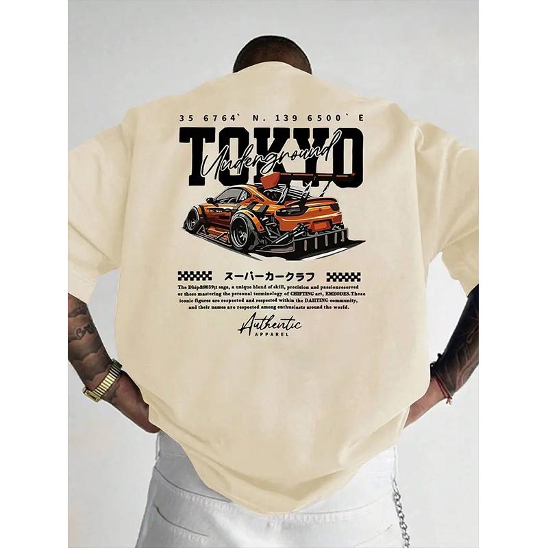 Nové letní pánské módní tričko s osobnostním potiskem auta, pánské tričko, top