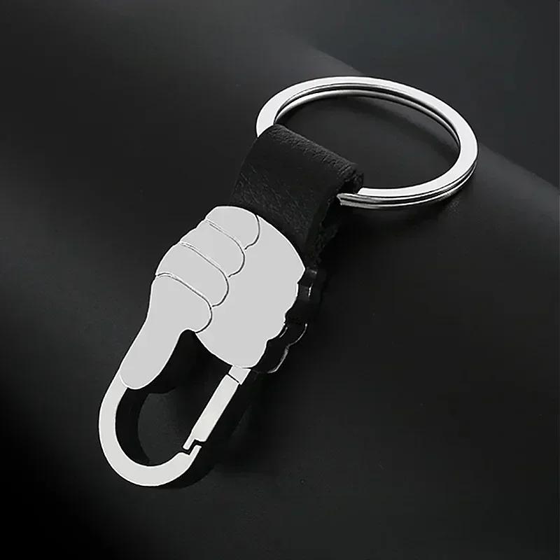 Commercial Affairs Custom Logo Name Keychain Buckle Men Car Moto Genuine Leather Key Ring Chains Men Waist Personalized Gift