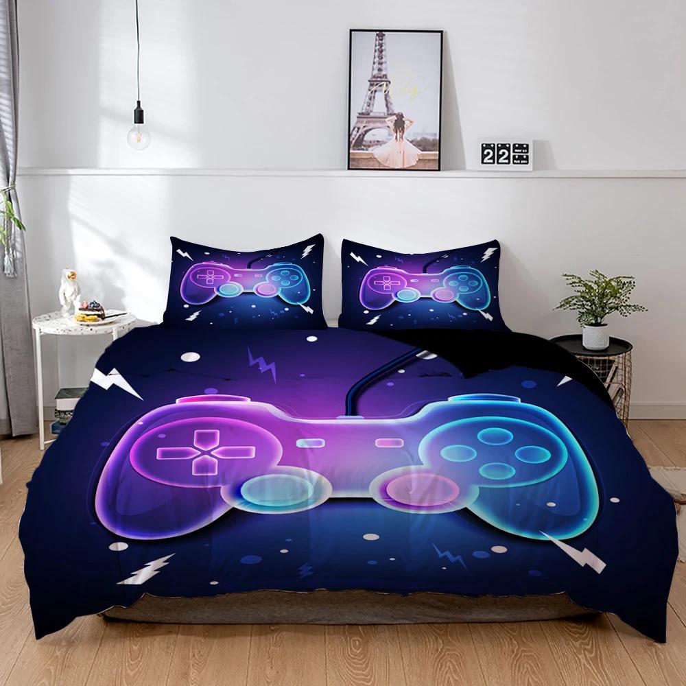 3D Gamepad King Queen Duvet Cover Game Theme Bedding Set For Teens Adults Youth Gamer Bedroom Decor 2/3Pcs Polyester Quilt Cover