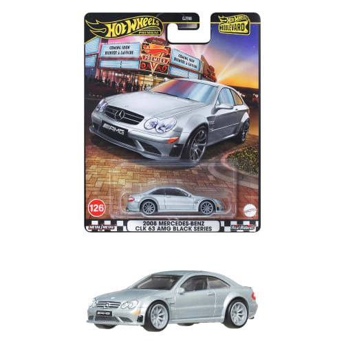 Hot Wheels Boulevard 2008 Mercedes-Benz CLK 63 AMG Black Series Vehicle, Silver, JBL07, for ages 3 and up
