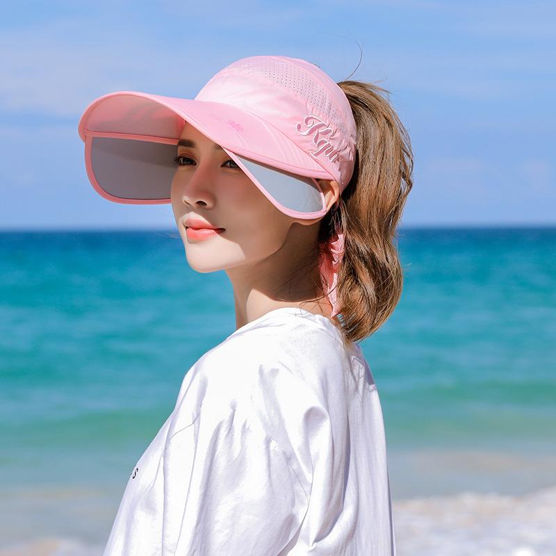 Summer Sun Hat Visor Caps Female Scalable Brim Empty Top Baseball Cap UV Protection Beach Sun Visor Hats For Women