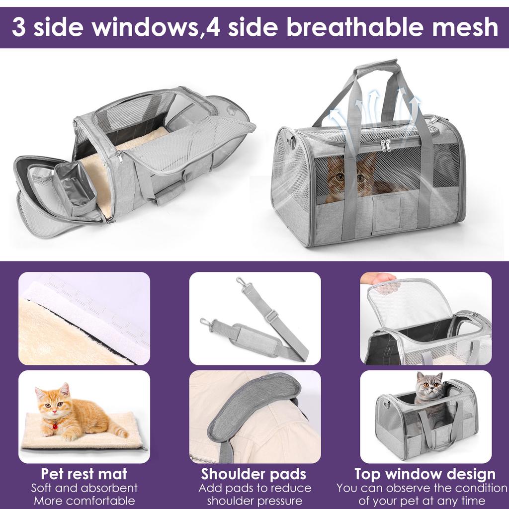 Cat Carrier Bag Oxford Cloth Foldable Pet Carrier Cage Breathable Carrier Portable Dog Crate Bag with Food Bowl Shoulder Strap
