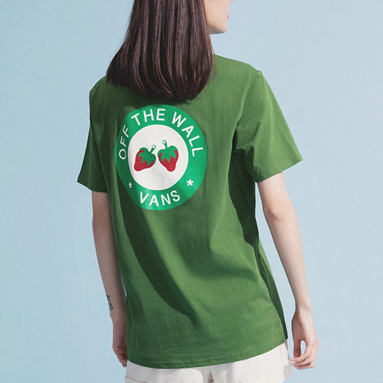 Vans Strawberry Embroidery Casual Sport Round Neck Short Sleeve T-Shirt Women Tops Avocado-Green VN0A4URUZQW