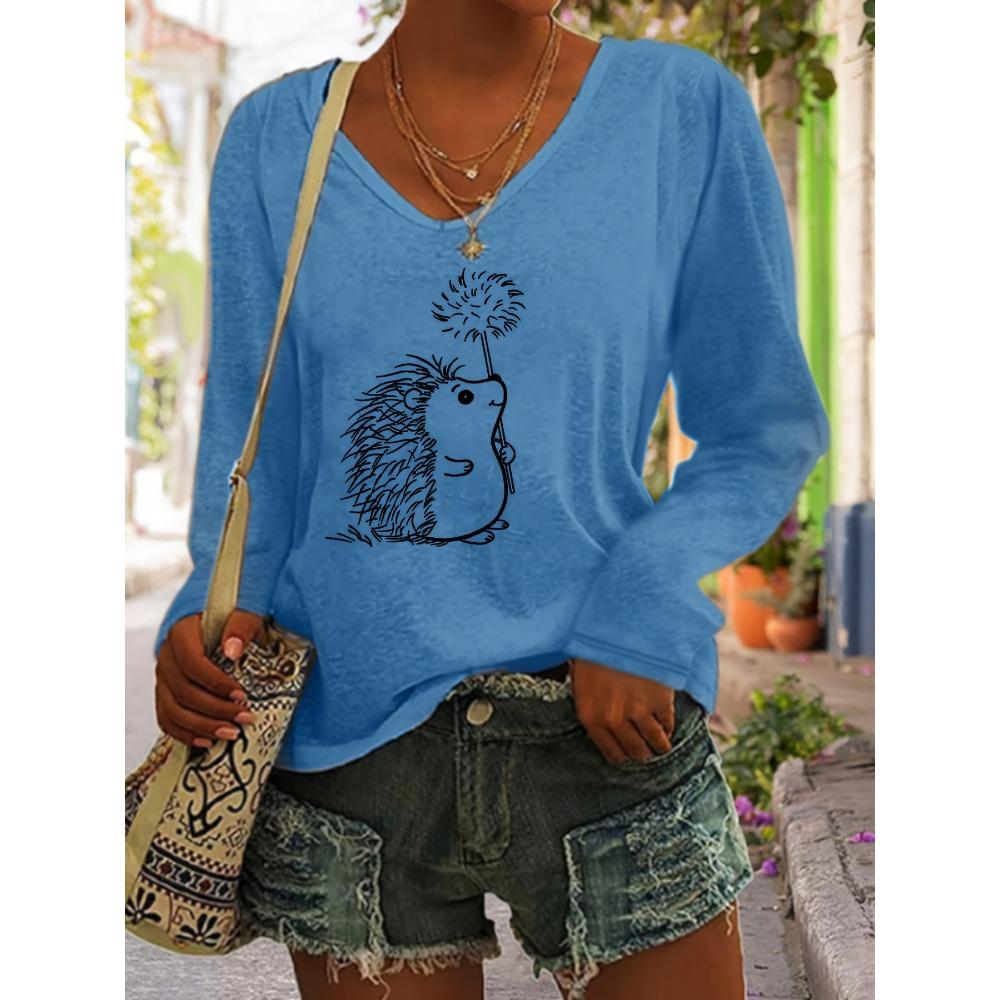 European and American women's large-size fashion casual V-neck long-sleeved bottom T-shirt