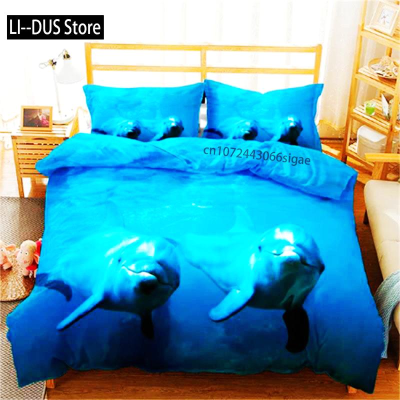 Hot Dolphin Bedding Sets Anime Sea HD Dolphin Bedspread For Teens Girls Fashion Twin Single Queen King Full Size Duvet Cover