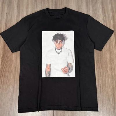 Coleção Outono Inverno YOUNGBOY Estampa de Personagem Manga Curta T-shirt Preto e Branco HipHop Algodão T-shirt Frete Grátis#Cor(1)
