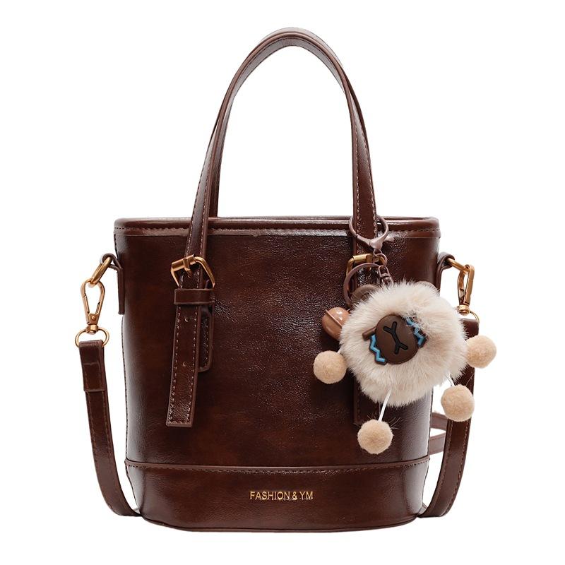 2025 New Fashion Foreign Style Korean Hand Carrying Bucket Bag Simple Casual Versatile Commuter Shoulder Messenger Bag Women