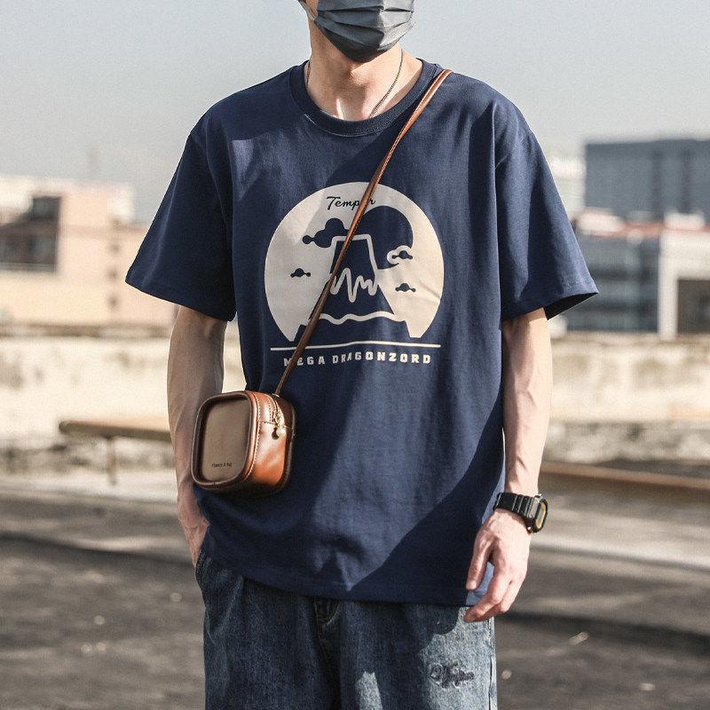 Men's Short-Sleeve Cotton Loose Print Round Neck Tee