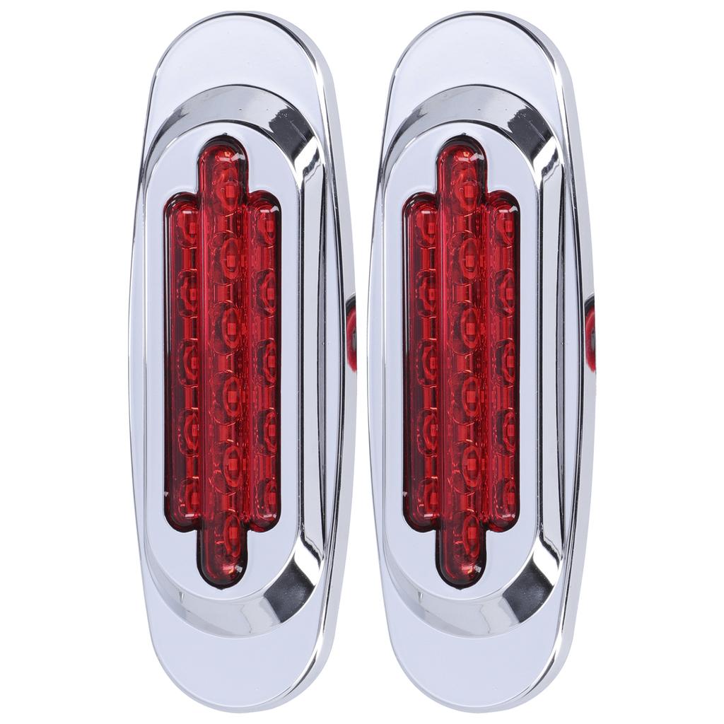 Pair 16LEDs Taillight Electroplated Trim Side Marker Auto External Lamps for 12V 24V Car Truck PickupRed Lens