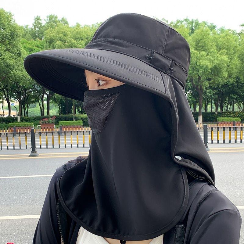 Summer Wide Brim Sun Hat UV Protection Breathable with Face Mask Neck Flap for Outdoor Fishing Hiking Cycling Wide Brim Cap