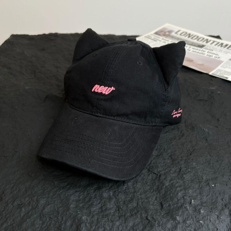 

Cute cartoon cat ears letter embroidery baseball cap women s casual versatile fashion face little peaked cap M（56-58cm）