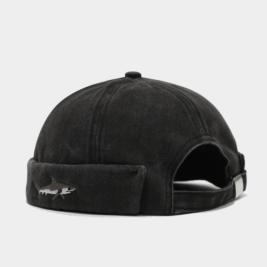 

Embroidered Shark Fisherman Cap With Sunshade For Summer Beach And Casual Wear Black