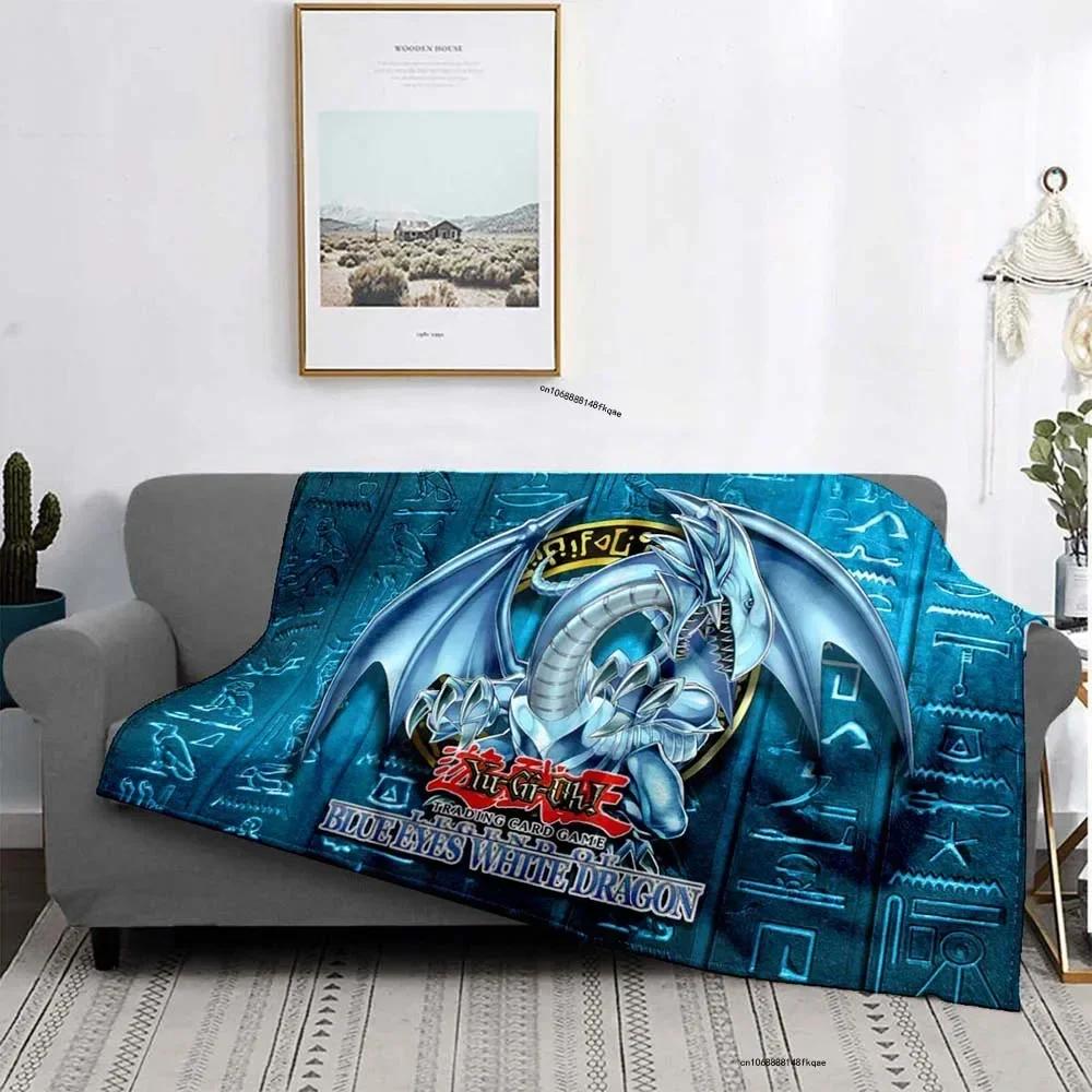 Anime Yu Gi Oh Card Yugioh Throw Blanket Blue Eyes White Dragon Anime Cartoon Soft Plush Blanket Bedroom Bedspread Home Decor
