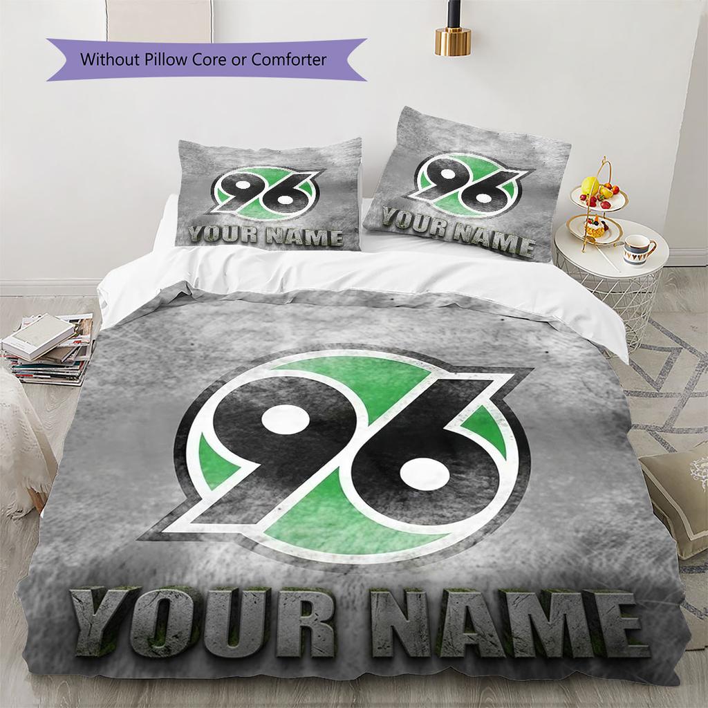 Hannover 96 Bettwäsche mit individuellem Namensmuster, Steppdecken-Set, Bettbezug, Kissenbezug, Heim-Geburtstagsgeschenk(1 Bettbezug + 2 Kissenbezüge, ohne Füllung)