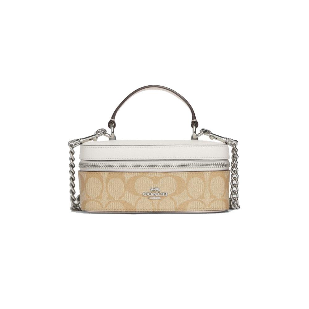 

Coach Canvas 18 Silver Metal Letter Logo Zipper Hardware Flap Leather Storage Bag Handbag Crossbody Bag Small Women bags Brown White CJ522-SIGHA Basic Set (Bag+Dust Bag)