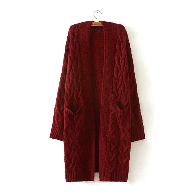 Women's European Style Twist Cable Knit Cardigan Sweater