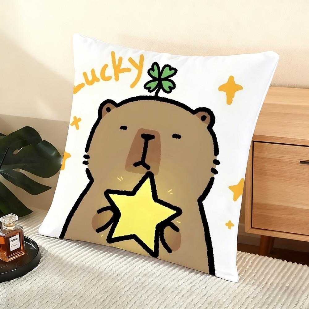 Cushion Cover Silky Short Plush Home Sofa Cushion Cover - Invisible Zipper Home Decoration Cute Animal Cartoon Companion Capybar
