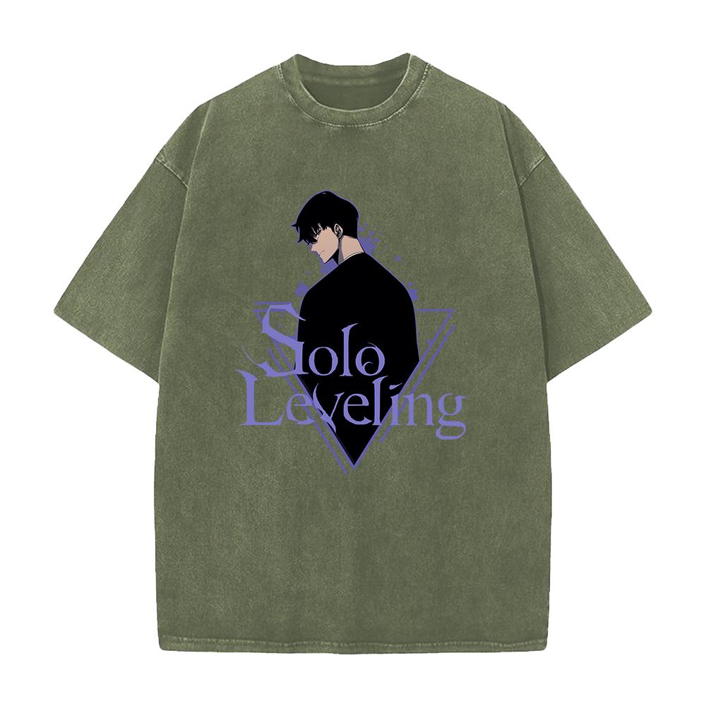 Anime Solo Leveling Sung JinWoo Grafické tričko Pánské Vintage Prané Trička Manga Bavlněné Tričko Harajuku Pánské Ležérní Tričko