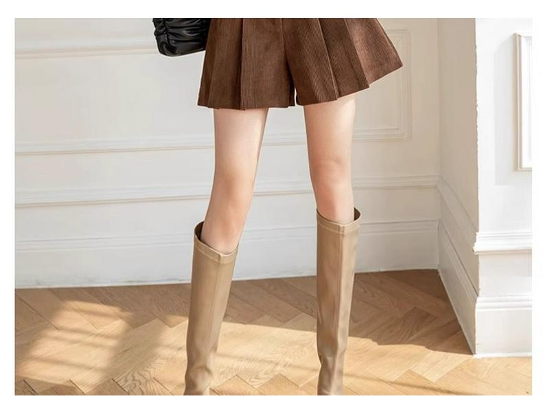 Women's High Waist Khaki Corduroy A-Line Pleated Skort for Autumn/Winter