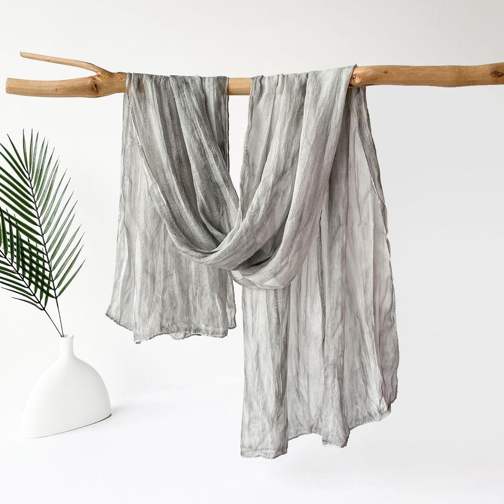 Maracia Headscarf Spring and Autumn Solid Color Cloud Pattern Folded Scarf Monochrome Thin Gauze Shawl Shawl