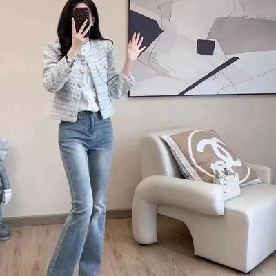 Autumn Winter Women Elegant  Tweed Cardigan Short Coat With Pocket Single Breasted Jacket For Women Loose Outwear