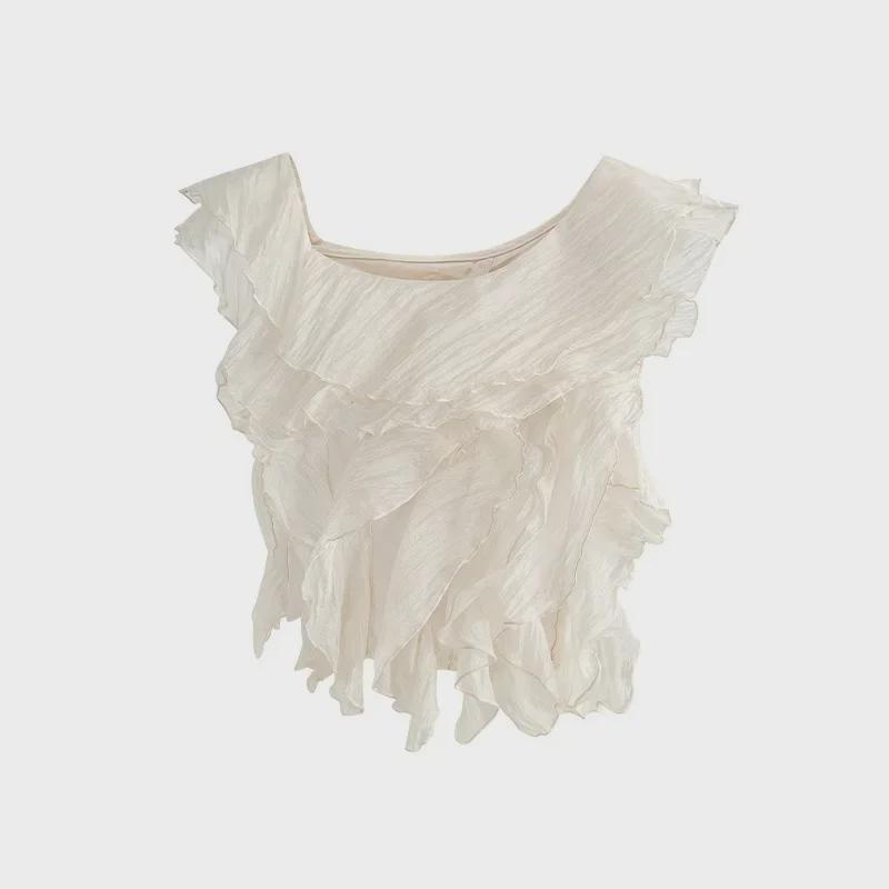 

Летняя шифоновая блузка с открытыми плечами и оборками 2024 года во французском стиле Medium абрикосовый