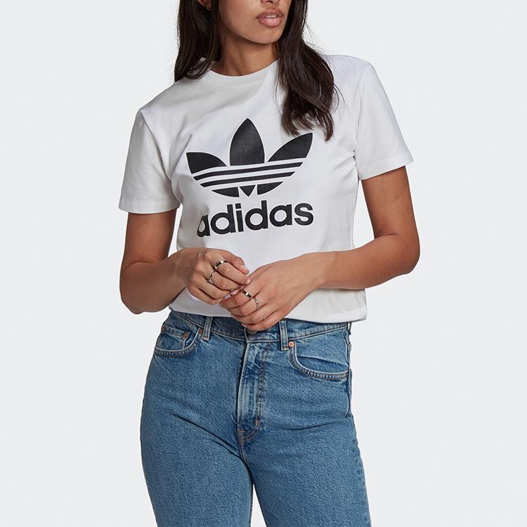 Adidas Originals Trefoil Vintage Logo Print Sports Crew Neck Short Sleeve T-Shirt Women Tops White GN2899