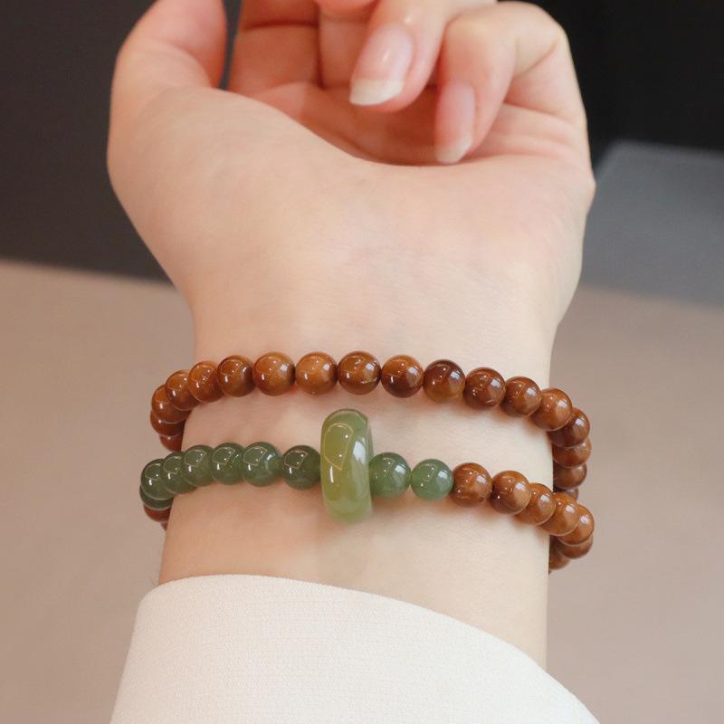 Natural Hetian Jade Double Circle Bracelet with Prayer Beads