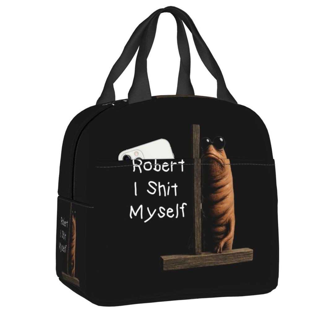Custom Marcus The Worm Robert Help Funny Meme Resuable Lunch Boxes for Women Waterproof Cooler Thermal Food Insulated Lunch Bag