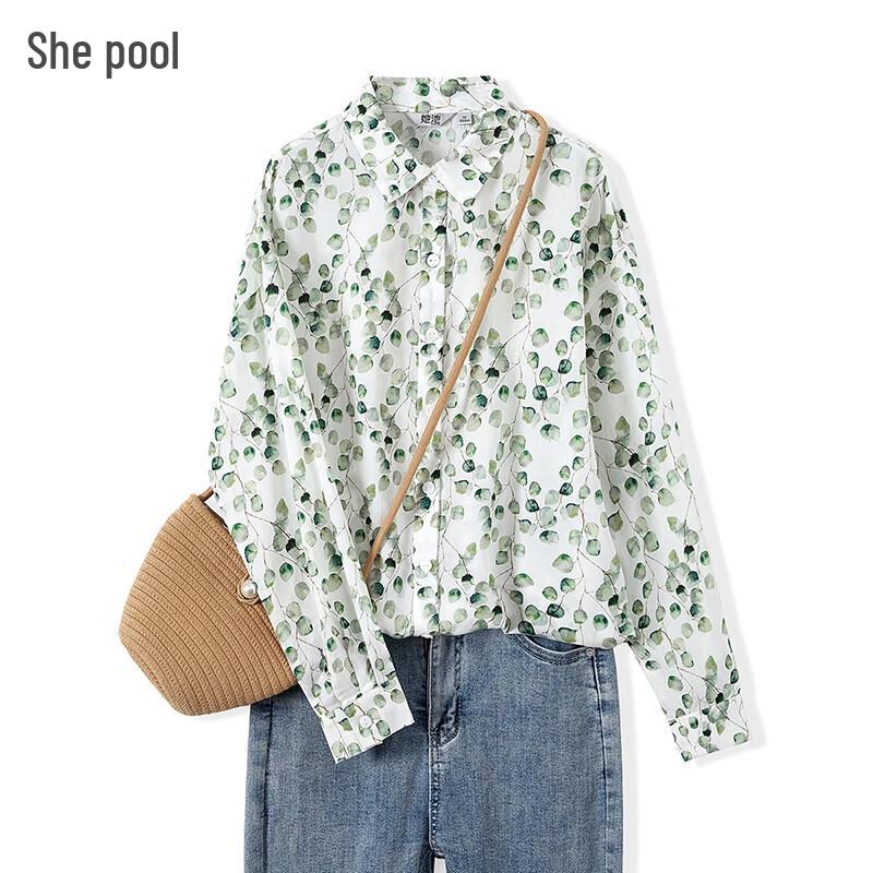 She Pool Women s Floral Print Loose Long Sleeve Button-Up Shirt M