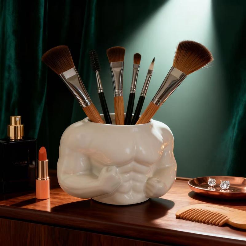 Creative Muscle Man Makeup Brush Cylinder Home Storage Ornament Office Desktop Decoration Makeup Brush Organizer Souvenir Gift