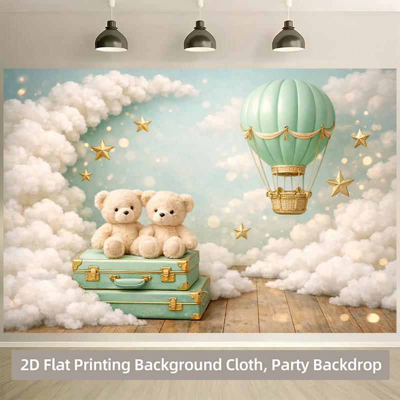 1 piece of 2D background fabric, cotton star balloons and plush toy polyester background banner for party