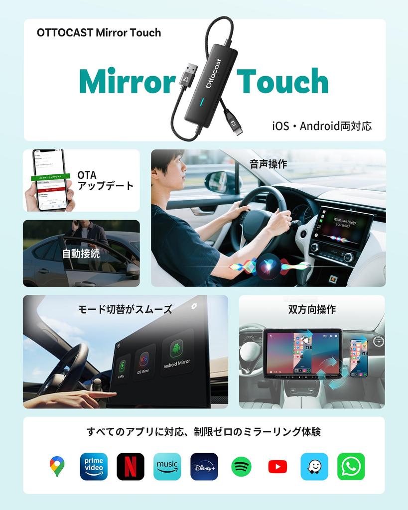 OTTOCAST Mirror Touch Wireless CarPlay Adapter, Mirror the Whole Smartphone Screen To Car Navigation