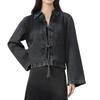 Women's Fashion Casual Denim Lace-Up Jacket Solid Color Lapel Long Sleeve Jacket