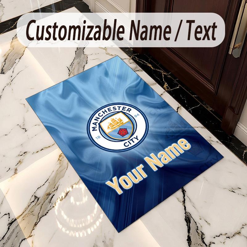 Covor de Catifea Cristal Imprimeu Manchester City Nume Personalizat Text Covor de Podea Decor Acasă