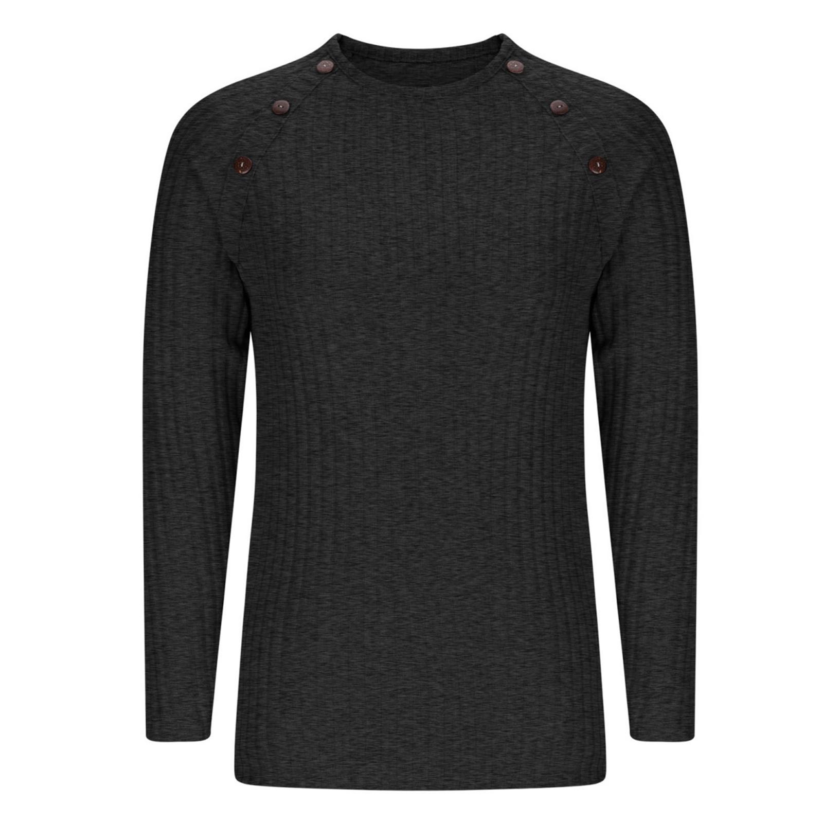 

Ladies Casual And Fashionable Long Sleeved Round Neck Knitted Buckle Solid Color Top XXL чорний