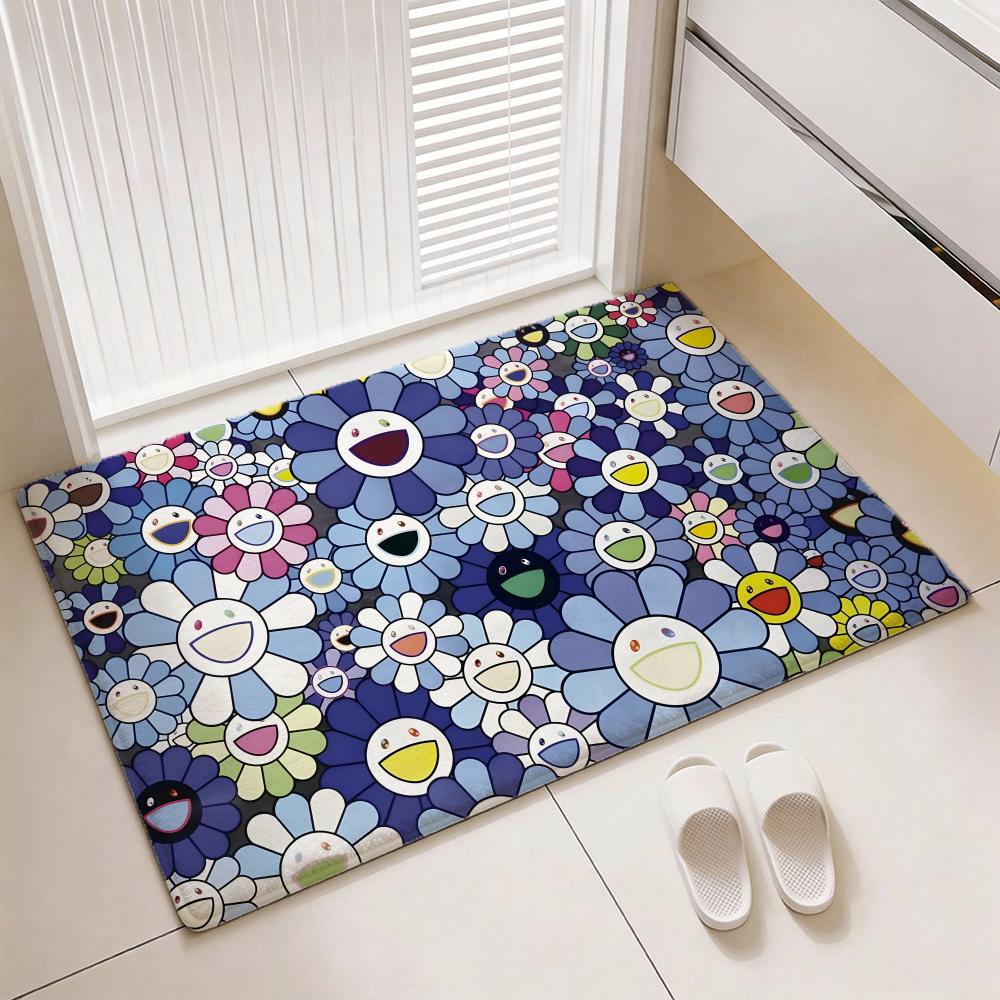 Classic Artwork T-Takashi M-Murakami Floor Mat Soft Thickened Flannel Door Mat Non-Slip Living Room Rug Home Decor