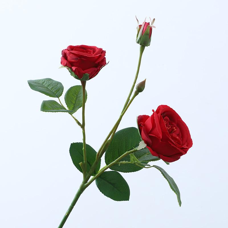Artificial Flower 3 Head Feel Crimped Rose Wedding Hand Bouquet Feel Home Interior Living Room Decoration Fake Flowers